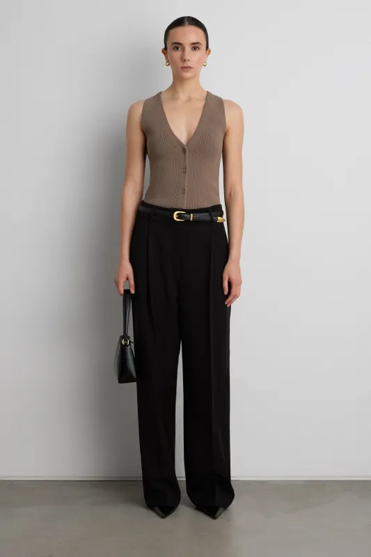 SLEEVELESS BUTTON FRONT KNIT TOP sold by OAK AND FORT