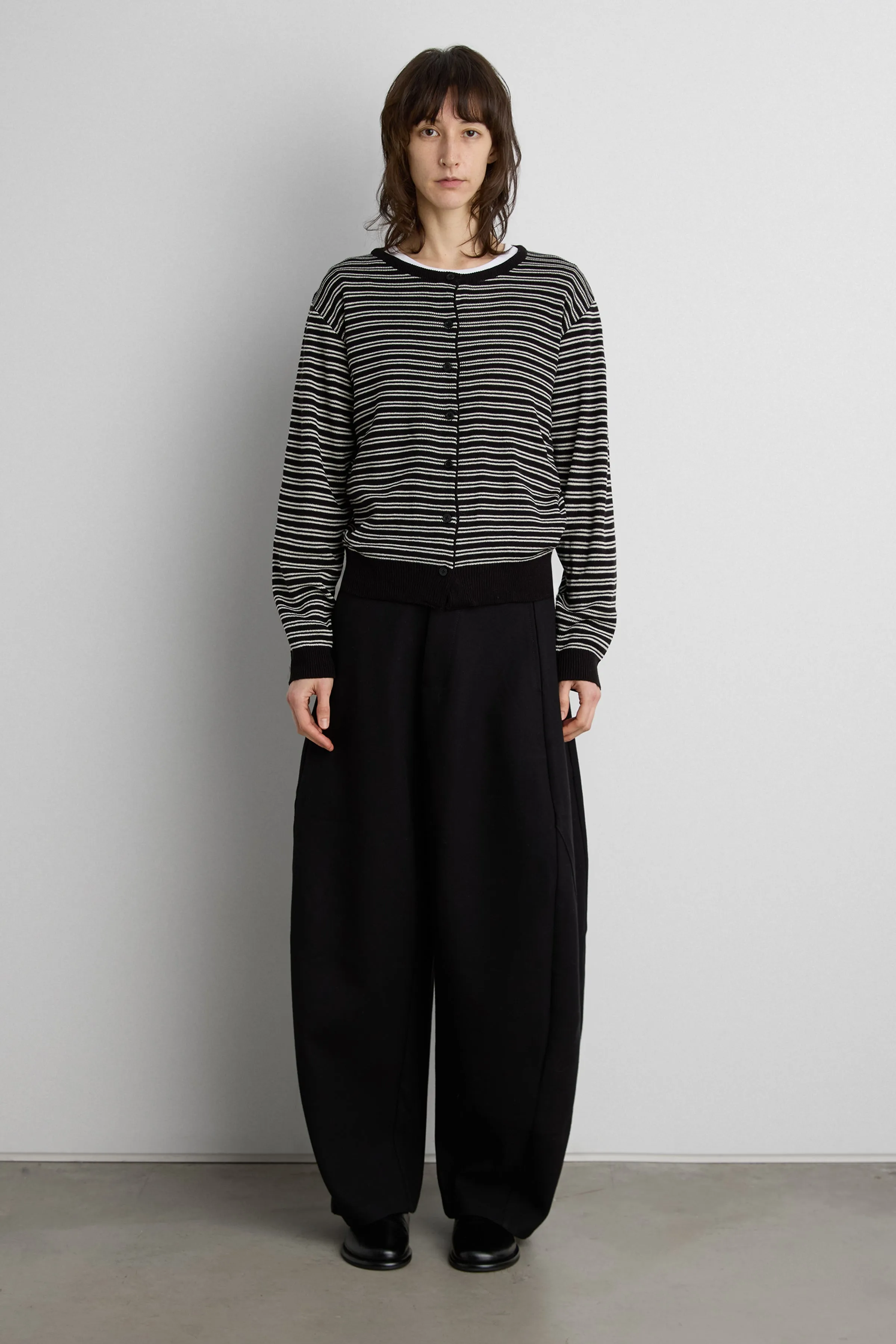 STRIPED ROUND NECK BUTTON UP CARDIGAN sold by OAK AND FORT