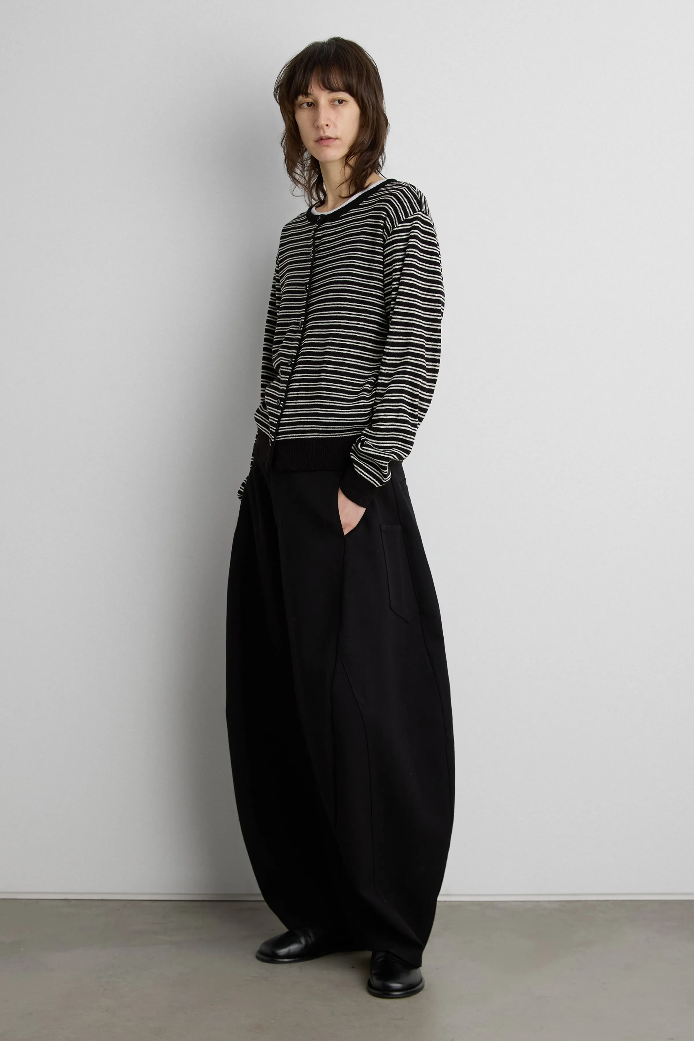 STRIPED ROUND NECK BUTTON UP CARDIGAN sold by OAK AND FORT product image thumbnail 2