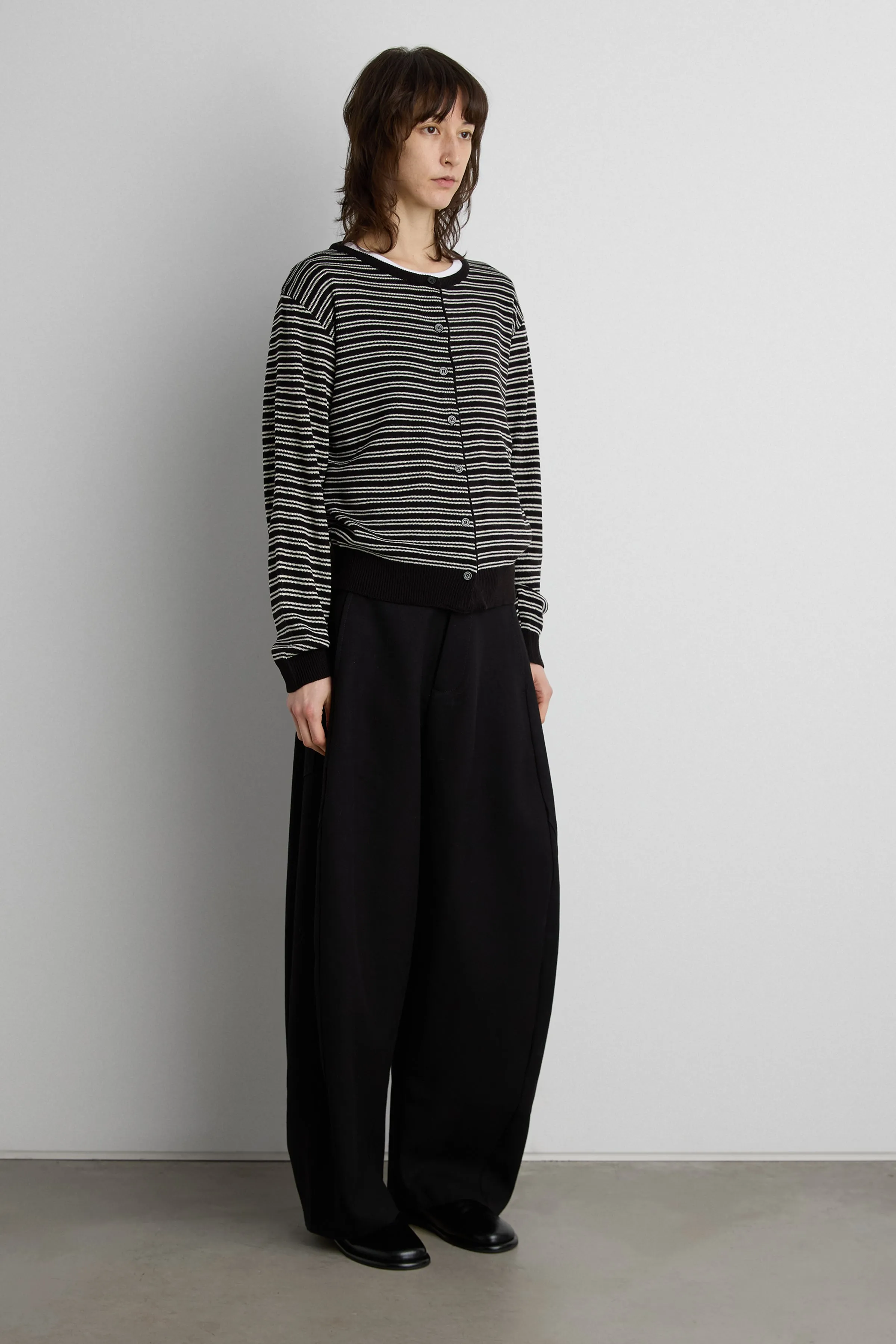 STRIPED ROUND NECK BUTTON UP CARDIGAN sold by OAK AND FORT product image thumbnail 4