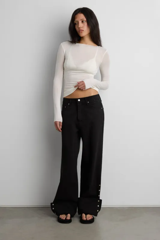 MID-RISE STRAIGHT LEG STUDDED TWILL PANT sold by OAK AND FORT