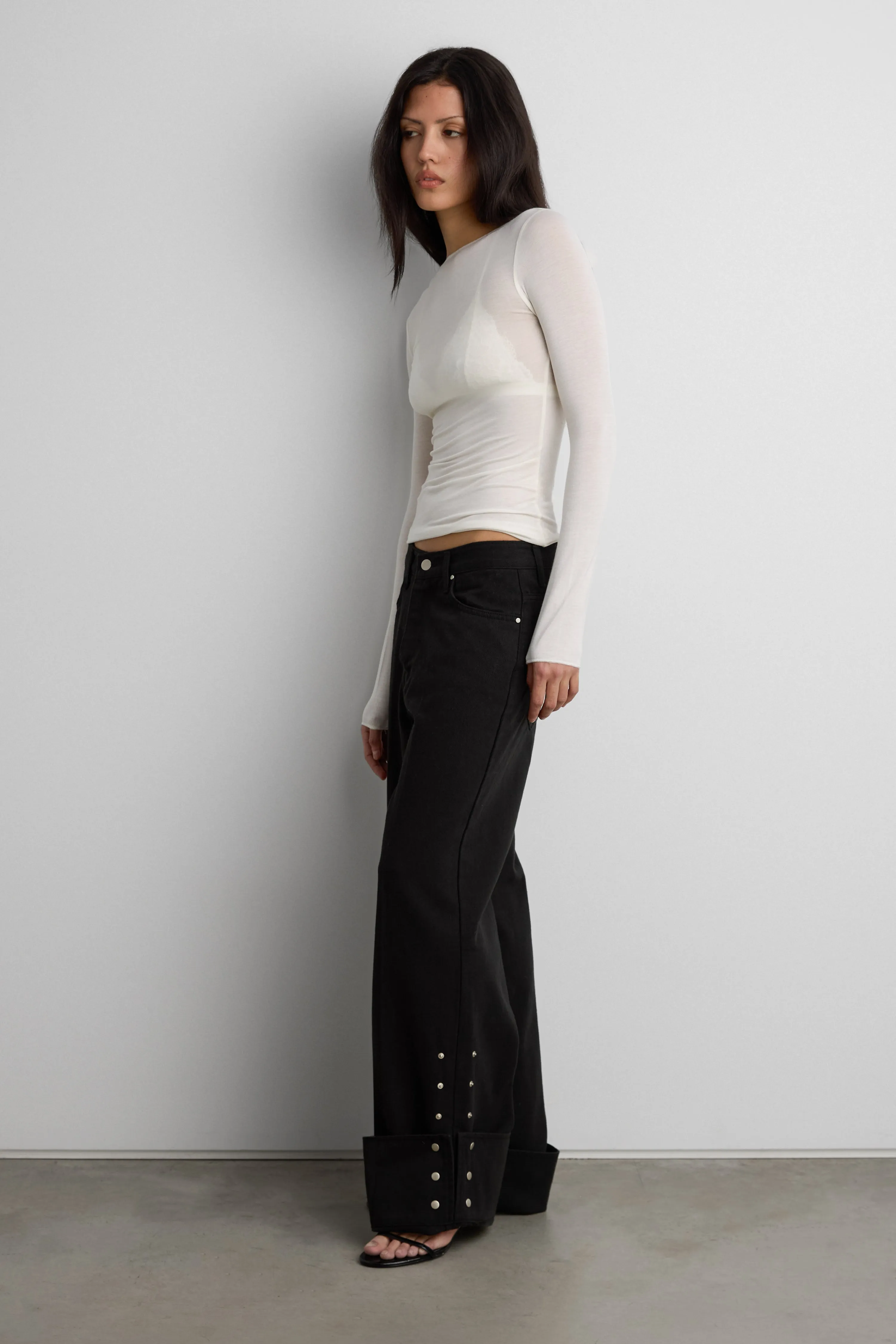 MID-RISE STRAIGHT LEG STUDDED TWILL PANT sold by OAK AND FORT product image thumbnail 2