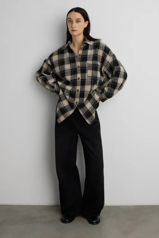 OVERSIZED BRUSHED WOOL PLAID BUTTON UP SHIRT sold by OAK AND FORT