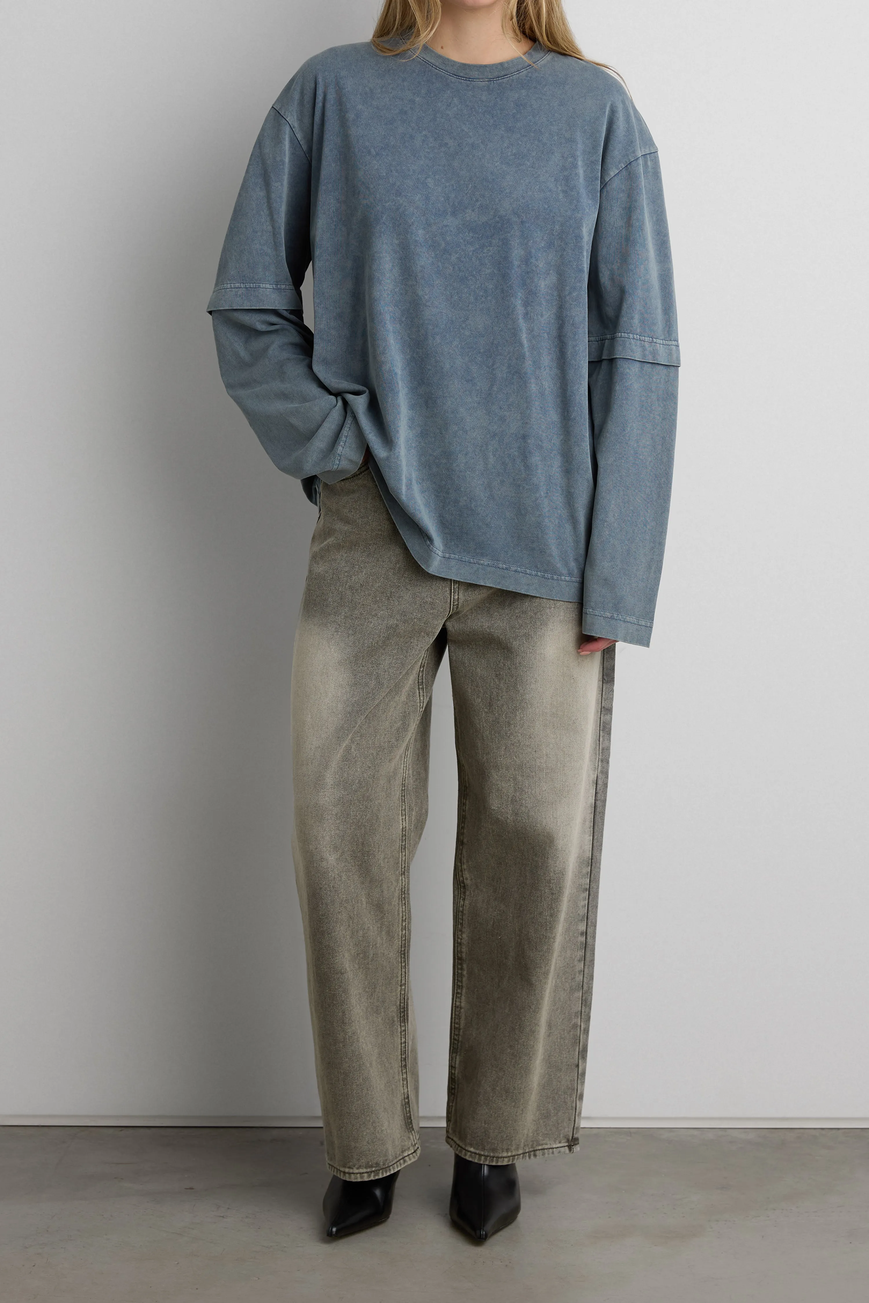 DOUBLE SLEEVE ACID WASH TEE sold by OAK AND FORT product image thumbnail 3