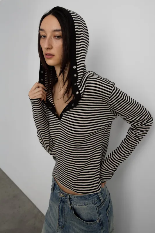 HOODED STRIPED TOP WITH SNAP FRONT DETAIL made by OAK AND FORT