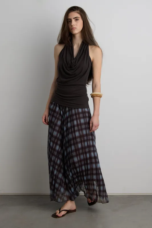BLUE PLAID ACCORDION PLEAT MIDI SKIRT made by OAK AND FORT