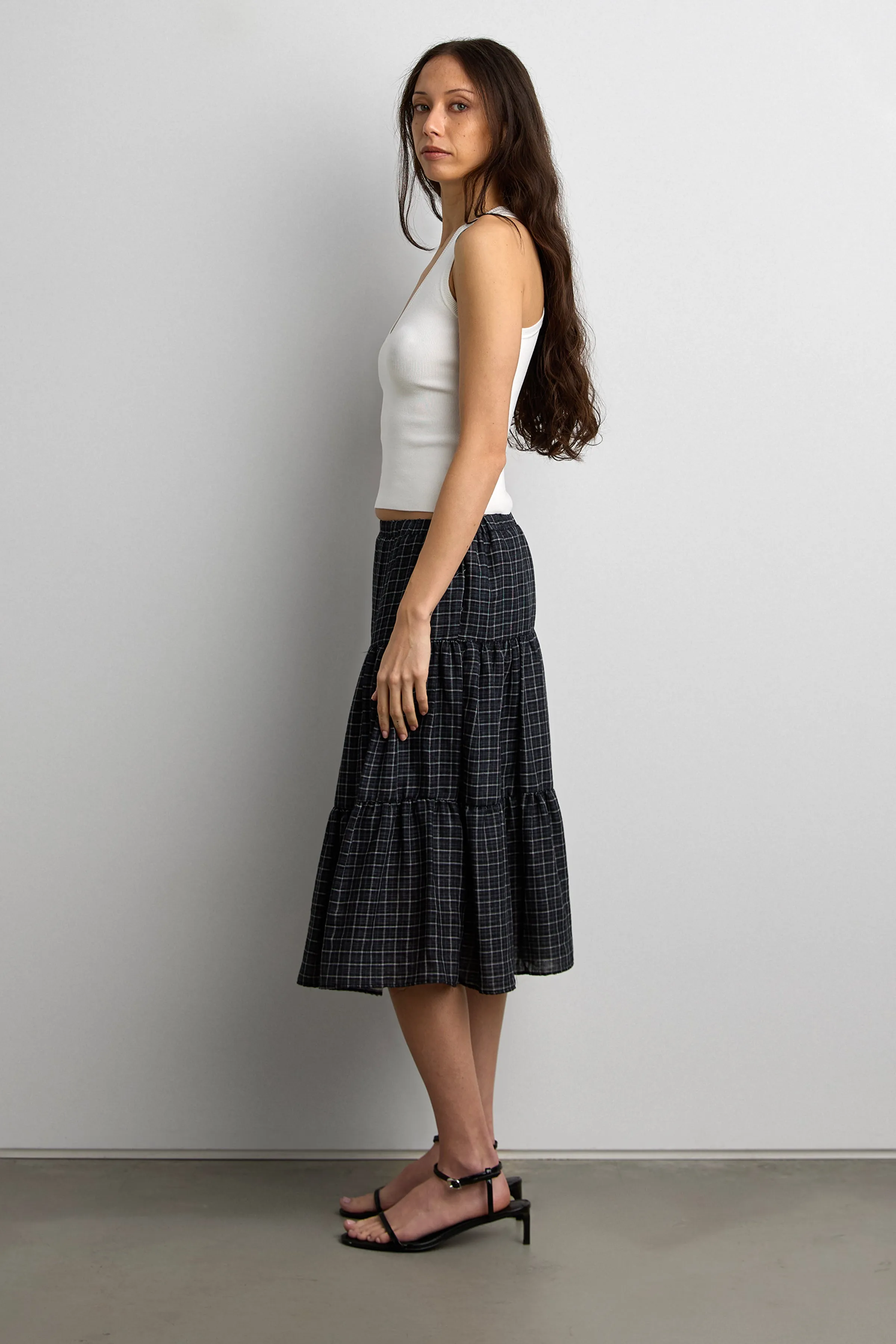 VINTAGE PLAID TIERED MIDI SKIRT sold by OAK AND FORT product image thumbnail 3