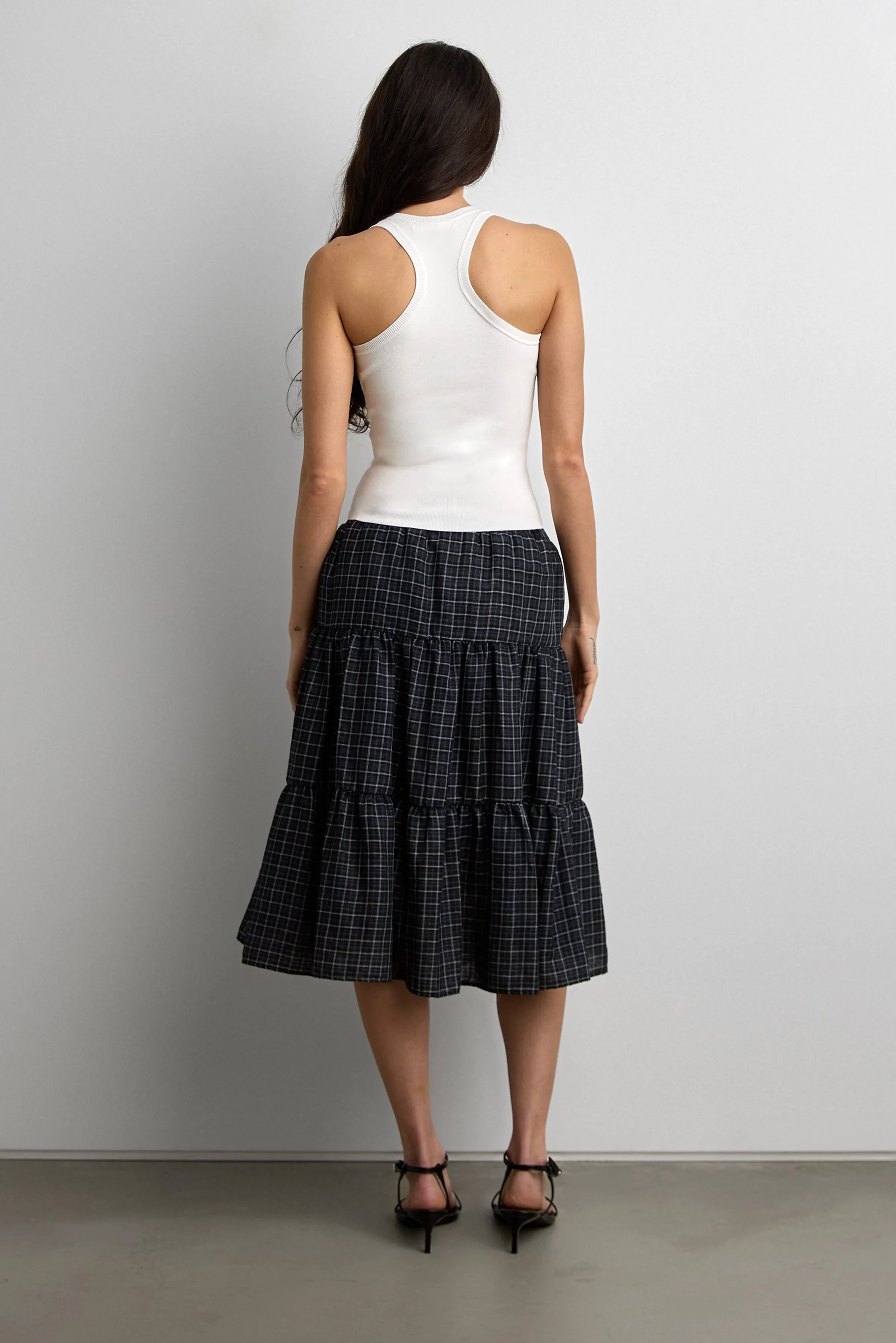 VINTAGE PLAID TIERED MIDI SKIRT sold by OAK AND FORT product image thumbnail 4