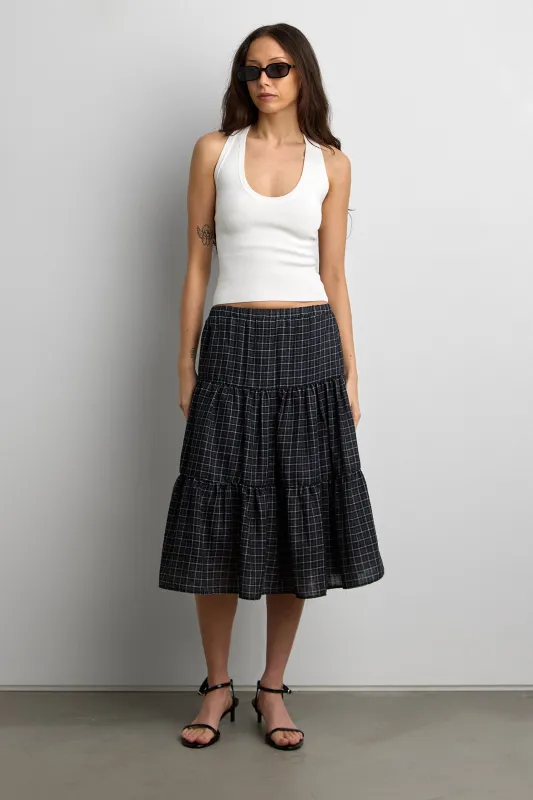 VINTAGE PLAID TIERED MIDI SKIRT sold by OAK AND FORT