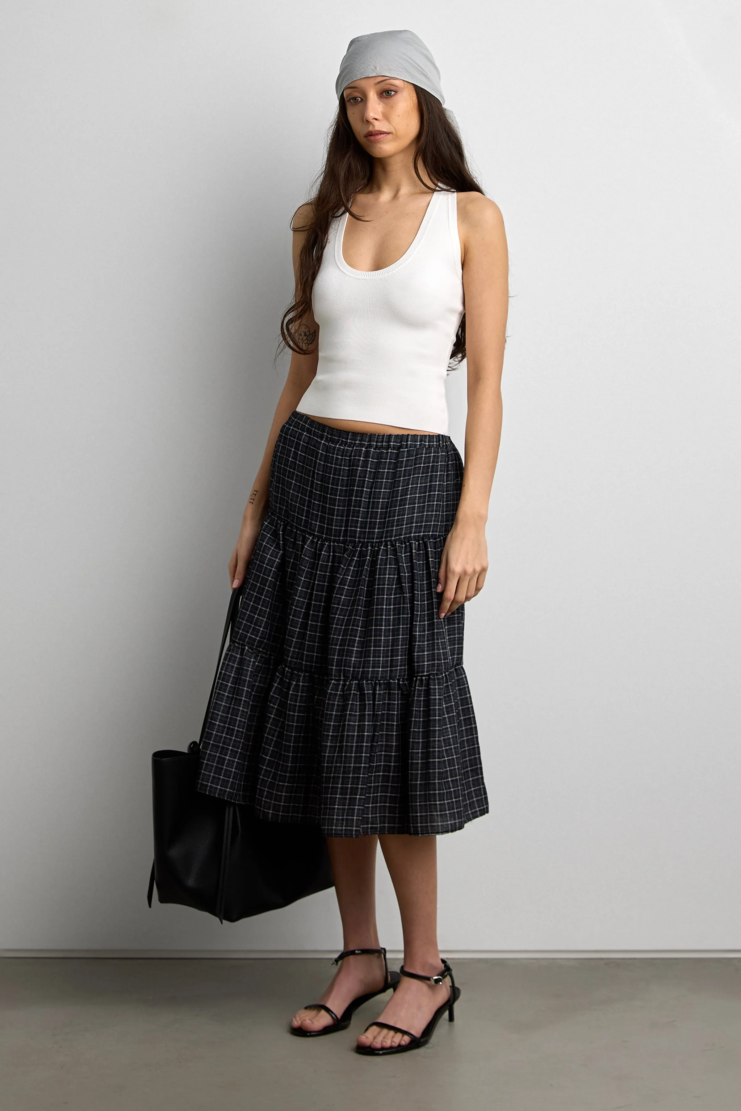 VINTAGE PLAID TIERED MIDI SKIRT sold by OAK AND FORT product image thumbnail 2