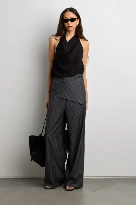 WIDE LEG WRAP FRONT PINSTRIPE PANT SET made by OAK AND FORT