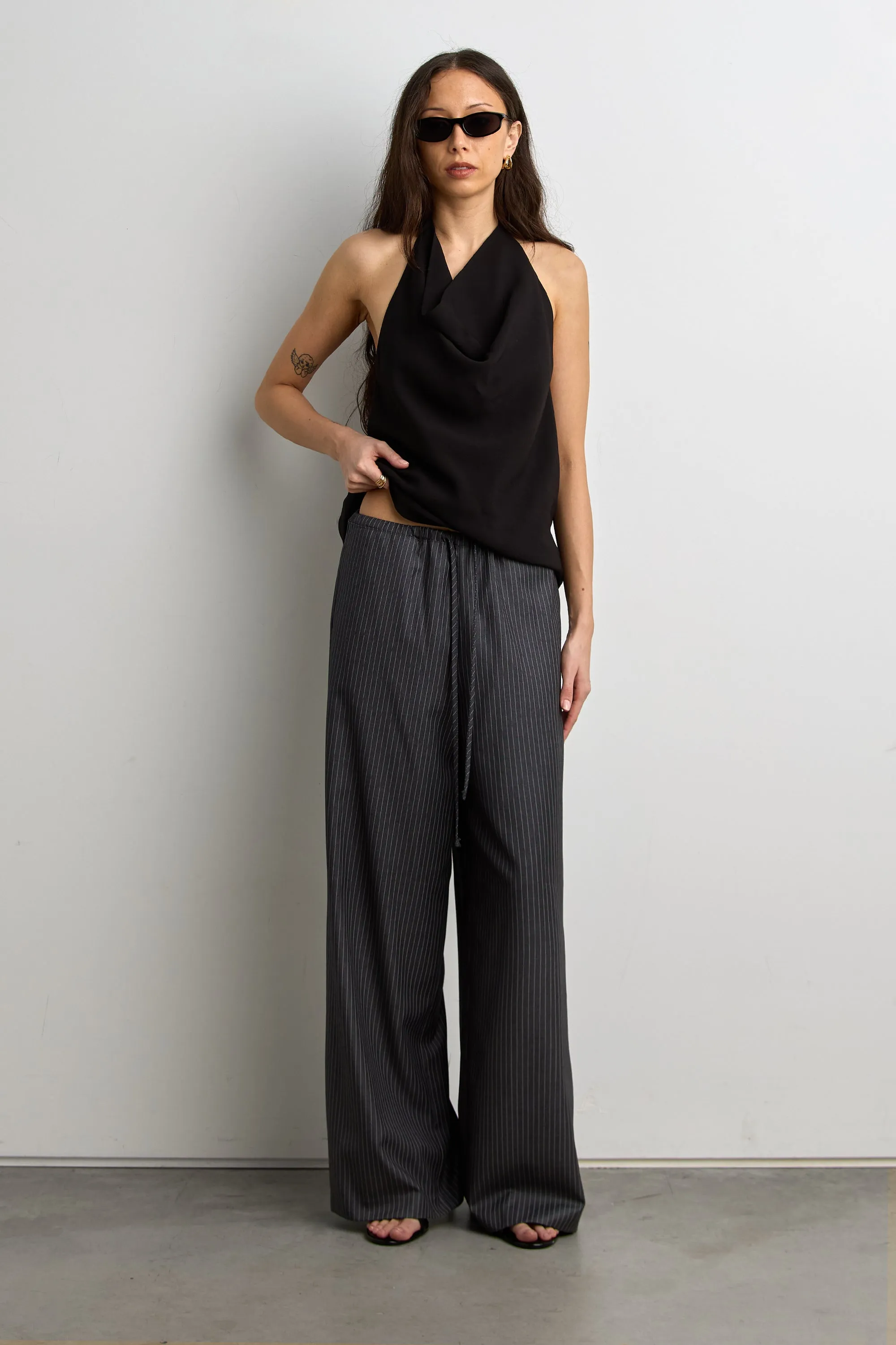 WIDE LEG WRAP FRONT PINSTRIPE PANT SET sold by OAK AND FORT product image thumbnail 2