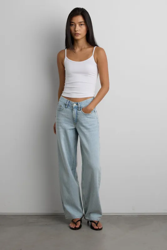 LINEN BLEND MID-RISE STRAIGHT LEG JEAN made by OAK AND FORT