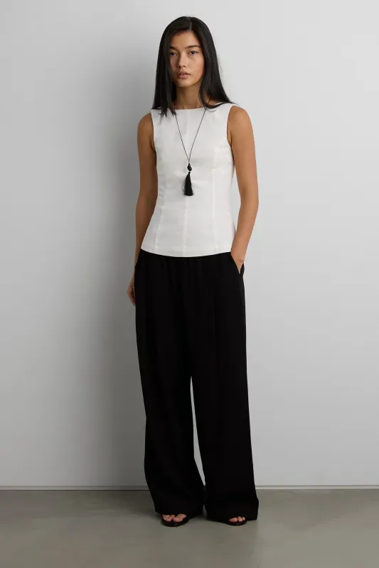 LINEN BLEND HIGH NECKLINE SLEEVELESS TOP made by OAK AND FORT