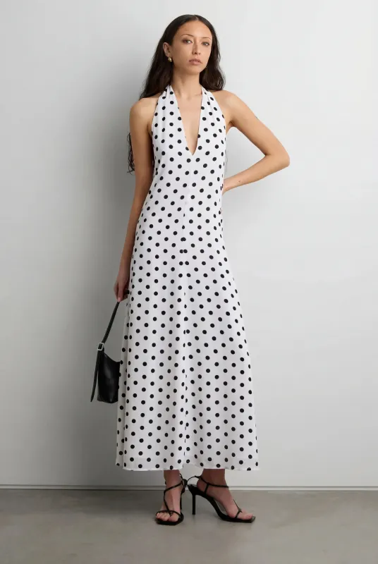 POLKA DOT V-NECK MAXI DRESS made by OAK AND FORT