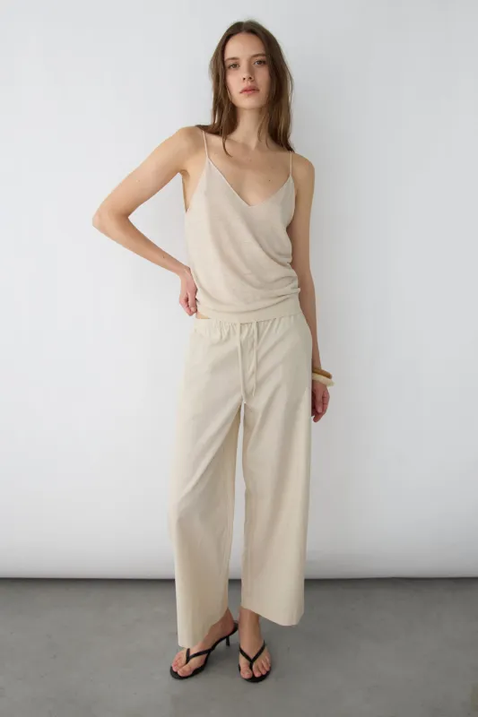 DRAWSTRING WIDE LEG LINEN BLEND PANT made by OAK AND FORT