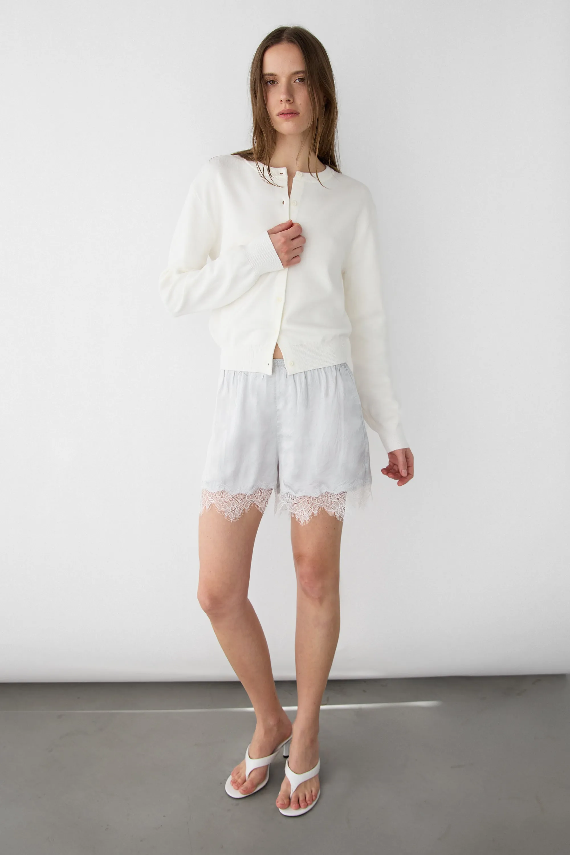 SATIN SHORT WITH LACE HEM sold by OAK AND FORT
