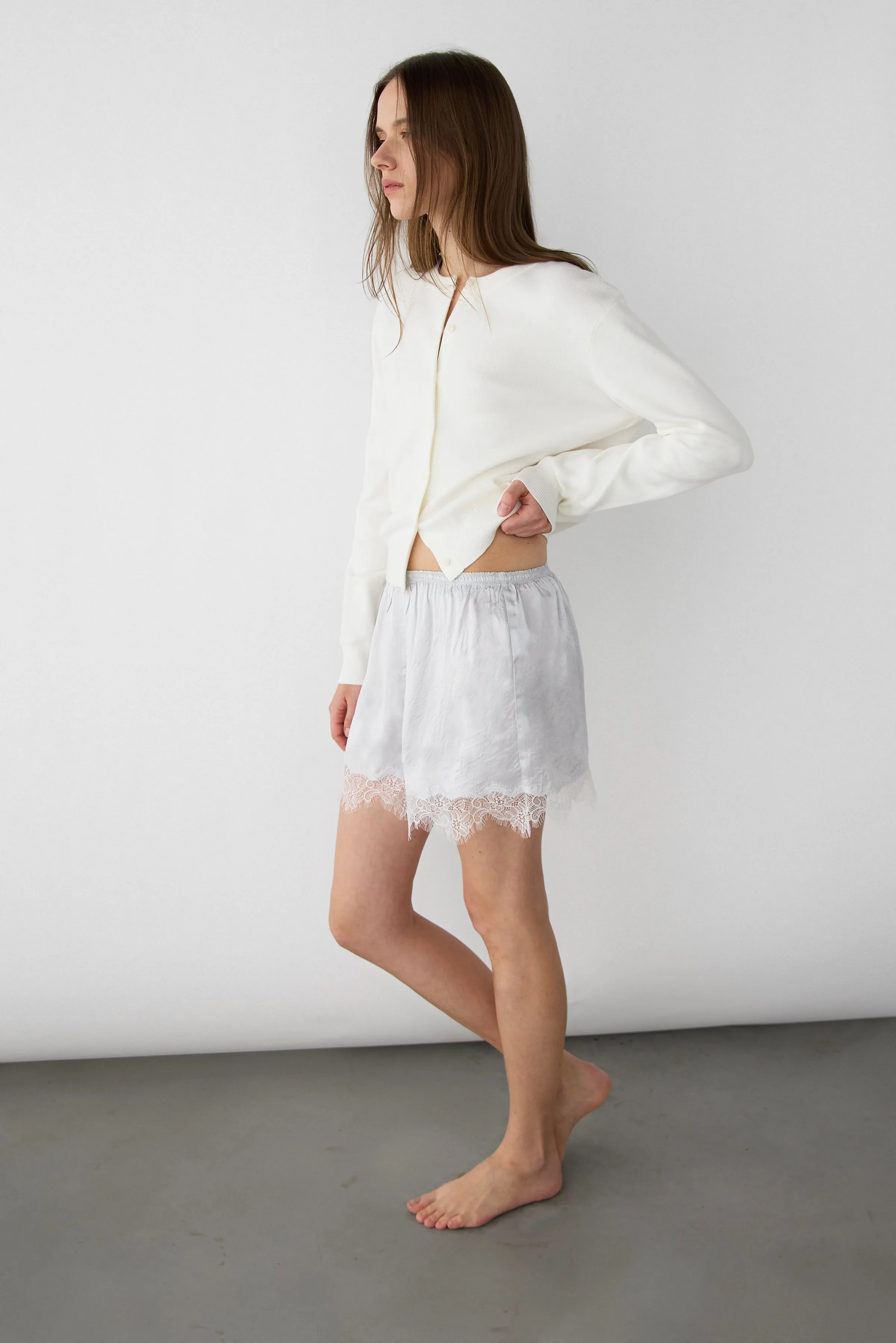 SATIN SHORT WITH LACE HEM sold by OAK AND FORT product image thumbnail 2