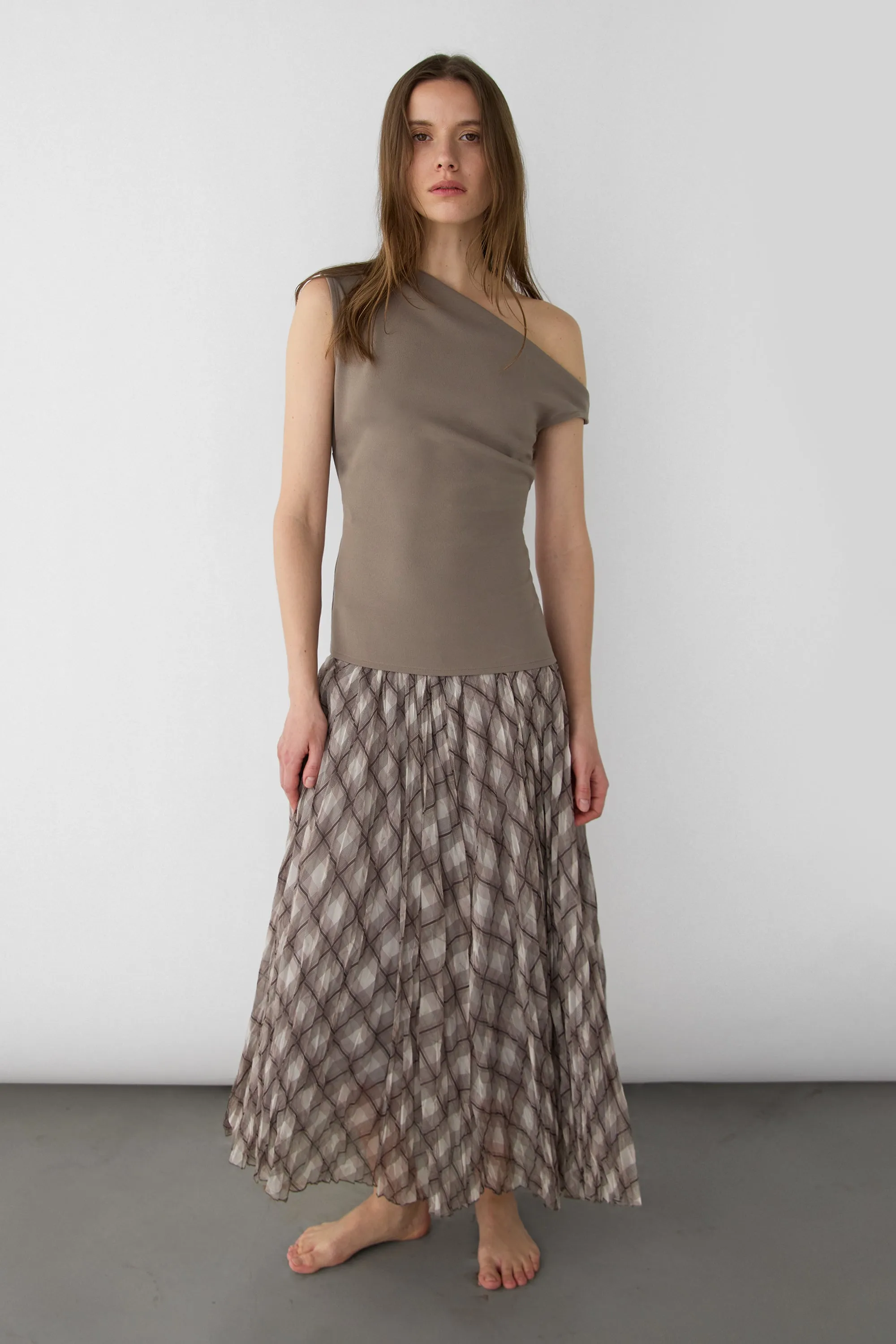 PLAID PLEATED MAXI SKIRT sold by OAK AND FORT