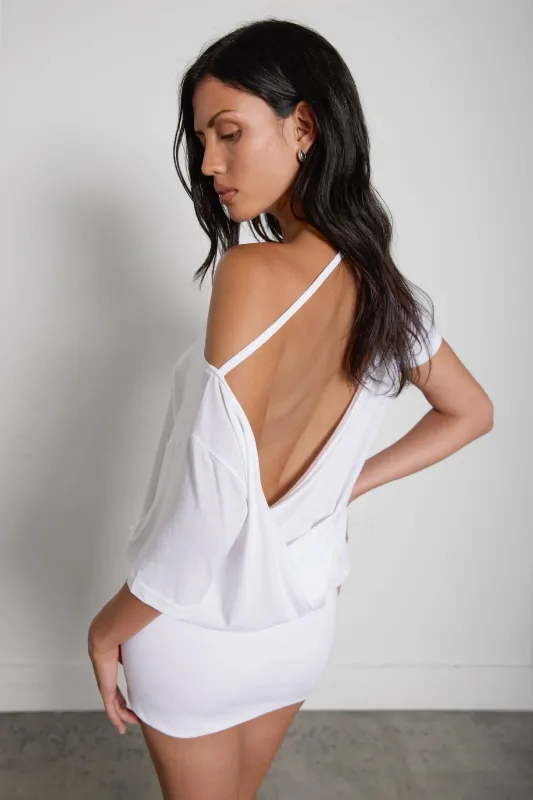 WRAP FRONT DRAPED CUT-OUT DRESS made by OAK AND FORT