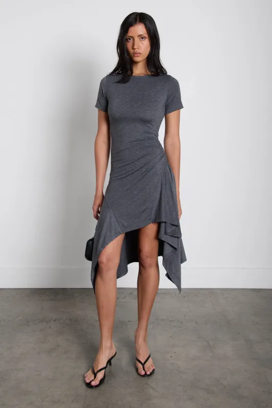 ASYMMETRICAL RUFFLE HEM MIDI DRESS made by OAK AND FORT