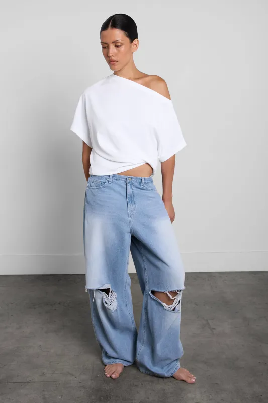 OFF THE SHOULDER COTTON JERSEY T-SHIRT made by OAK AND FORT