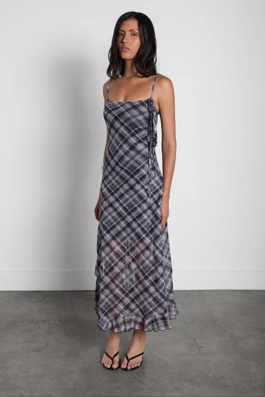 PLAID TIE-NECK SLIP DRESS made by OAK AND FORT