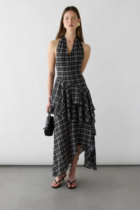 PLAID HALTER TIERED DRESS made by OAK AND FORT