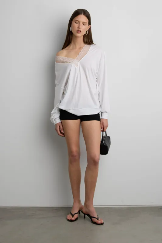 LACE TRIM V-NECK SLOUCHY TOP made by OAK AND FORT