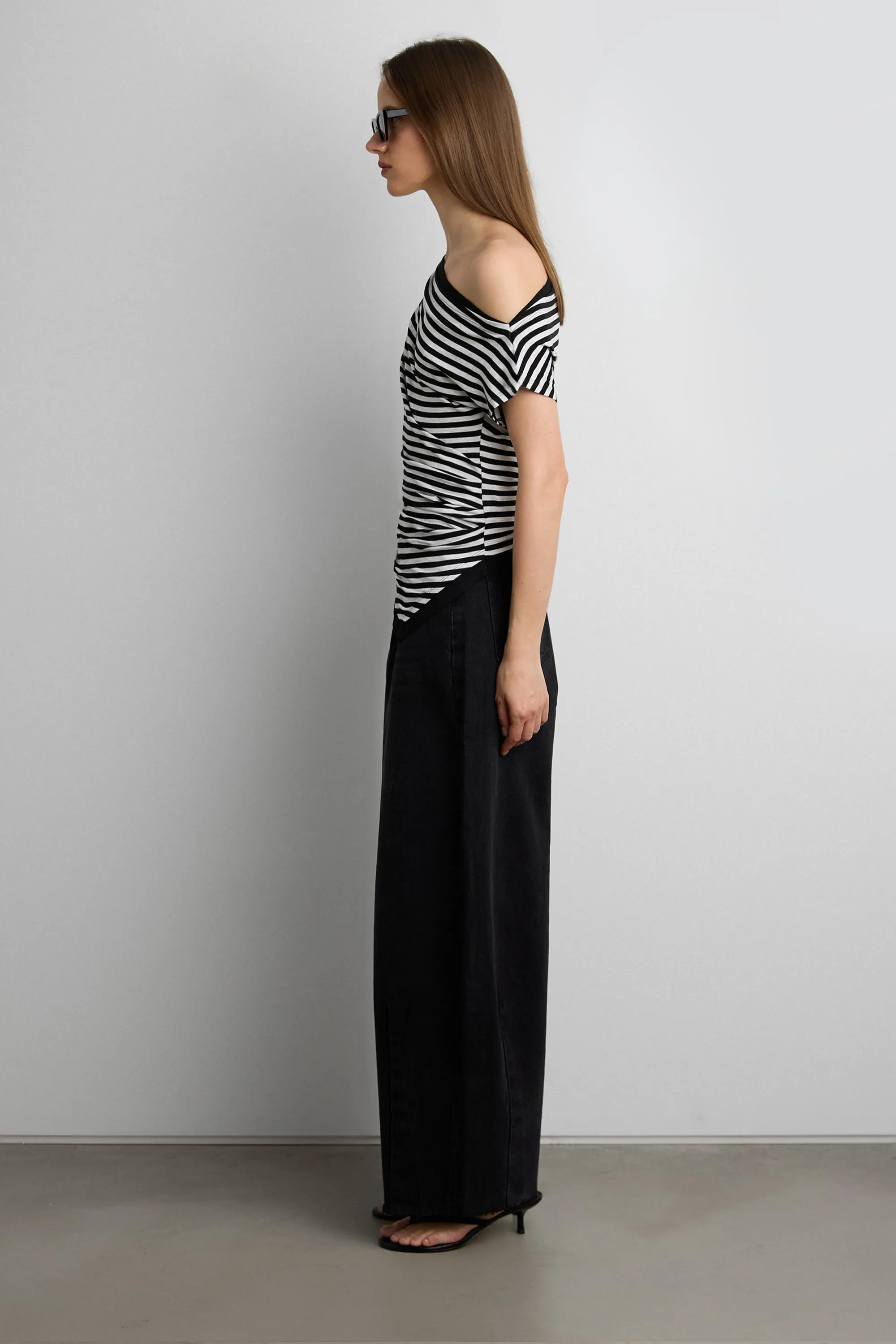 OFF SHOULDER ASYMMETRICAL STRIPE TOP sold by OAK AND FORT product image thumbnail 2