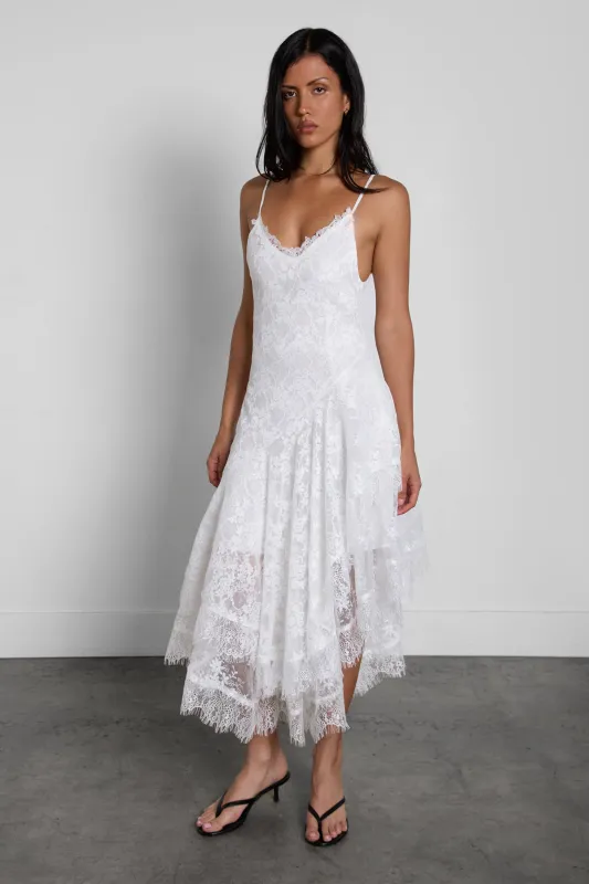 ASYMMETRICAL LACE CAMI SLIP DRESS made by OAK AND FORT