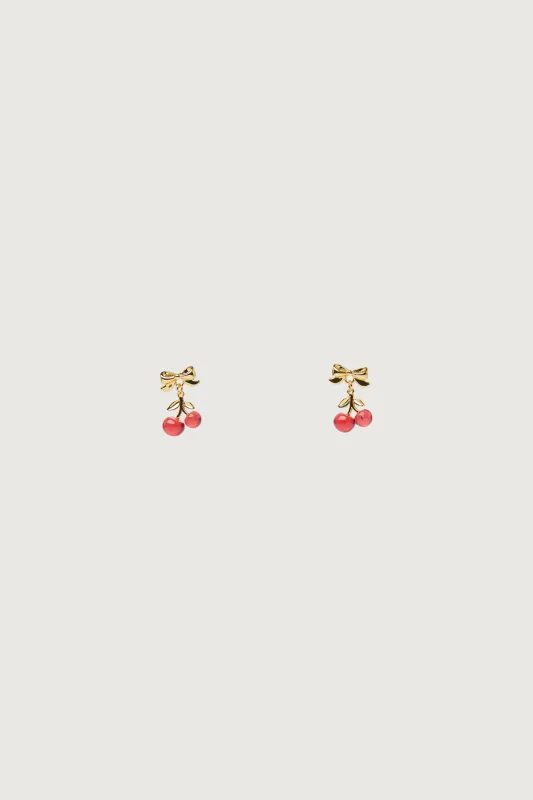 CHERRY PENDANT BOW STUD EARRINGS made by OAK AND FORT