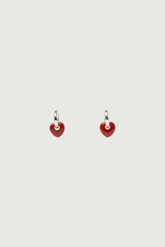 RED AGATE HEART PENDANT HOOP EARRINGS made by OAK AND FORT