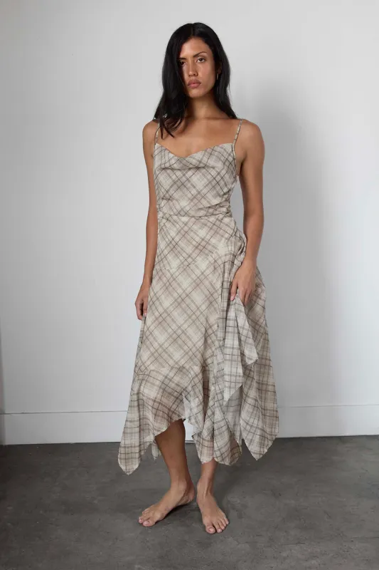 PLAID RUCHED SLIP DRESS made by OAK AND FORT