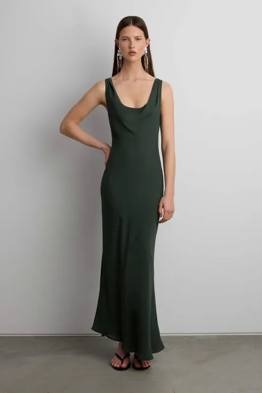 COWLNECK CHIFFON MIDI DRESS made by OAK AND FORT
