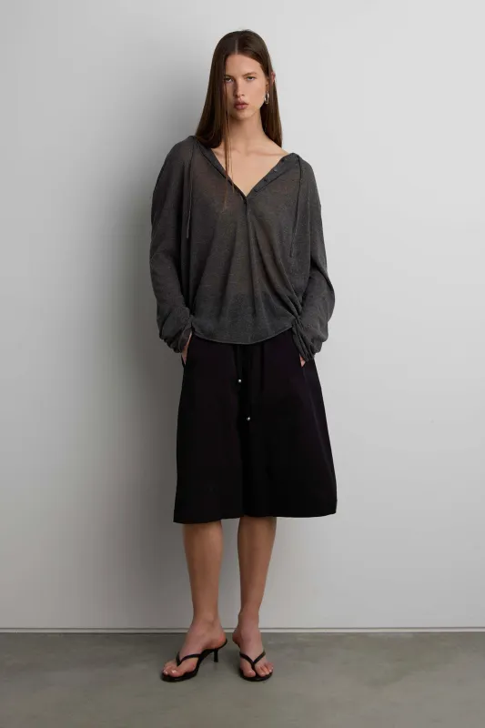 SHEER LINEN BLEND HOODIE WITH BUTTON FRONT made by OAK AND FORT