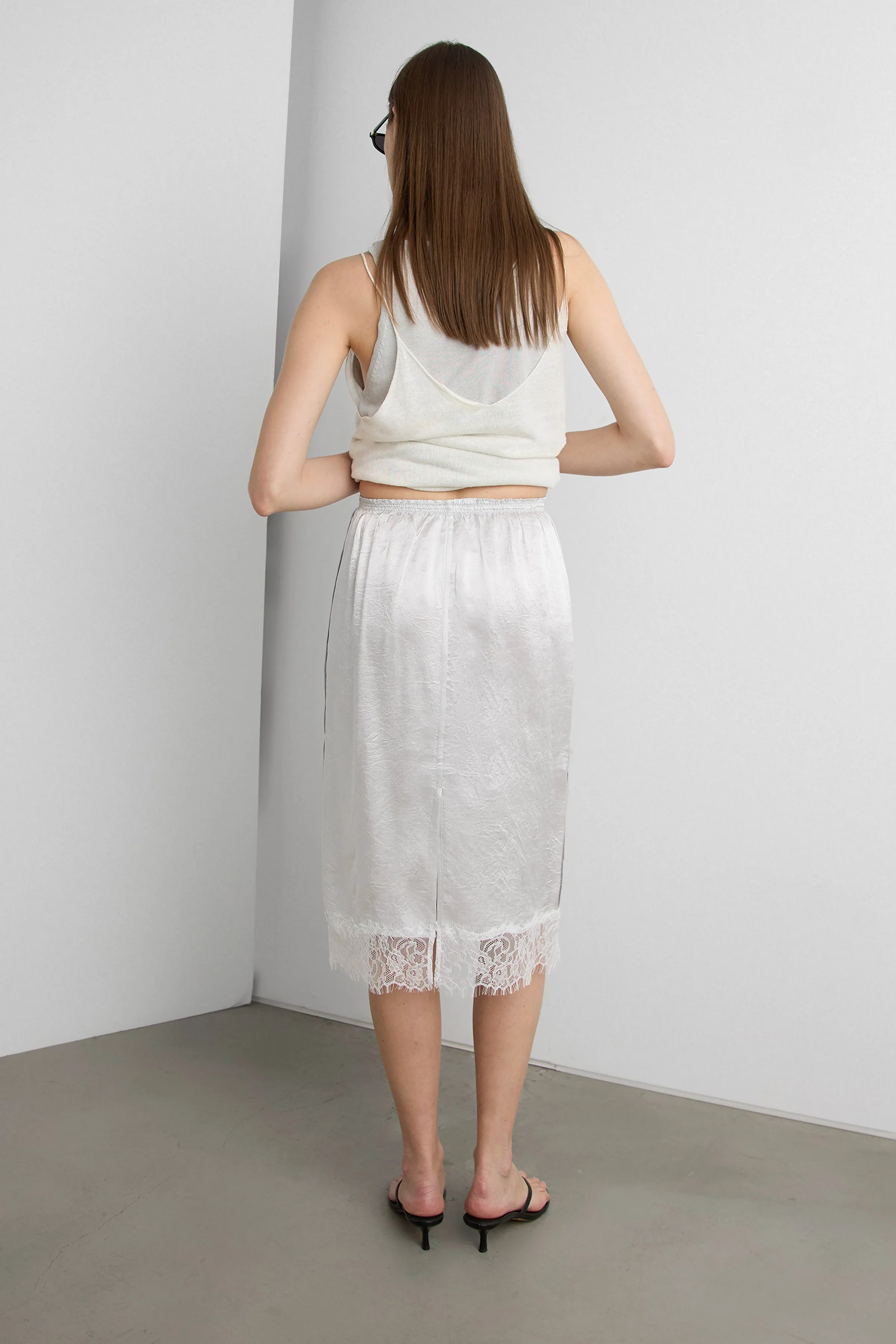 LACE TRIM SILKY MIDI SKIRT sold by OAK AND FORT product image thumbnail 4