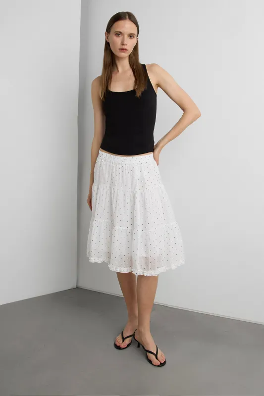 SHEER POLKA DOT MIDI SKIRT WITH RUFFLED HEM DETAIL made by OAK AND FORT