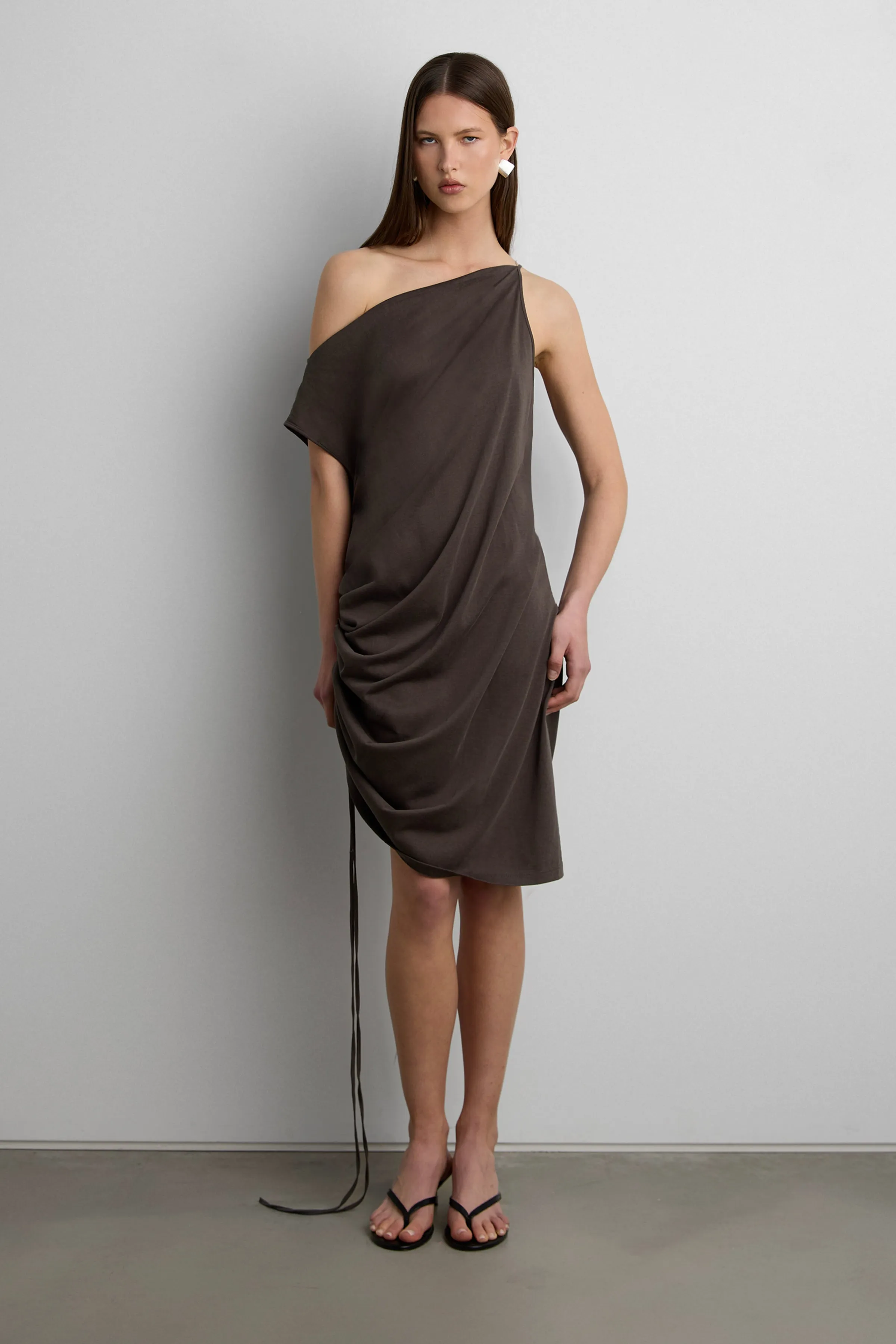 MIDI DRESS WITH ADJUSTABLE SIDE RUCHED DETAIL sold by OAK AND FORT