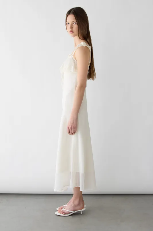 RUFFLE MAXI DRESS WITH LACE TRIM DETAIL made by OAK AND FORT