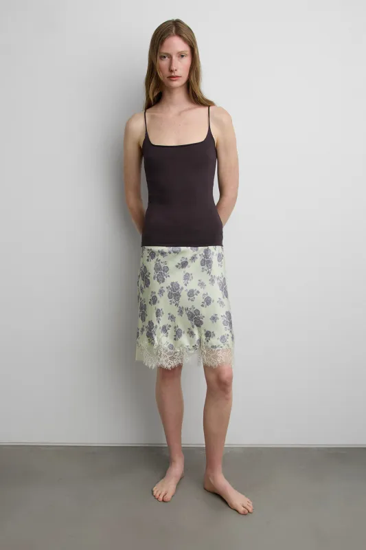 VINTAGE ROSE PRINT SATIN MINI SLIP SKIRT made by OAK AND FORT
