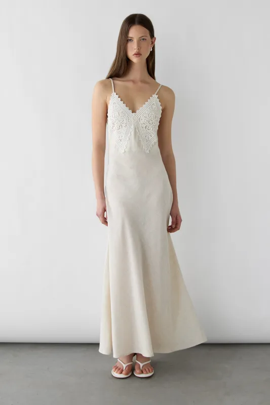 EMBROIDERED LACE SATIN SLIP DRESS made by OAK AND FORT
