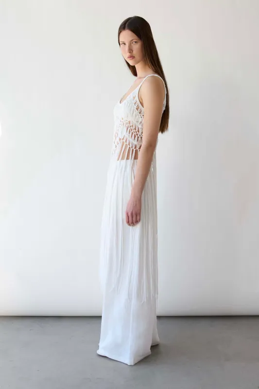 MACRAME DRESS WITH LONG TASSEL OVERLAY DETAIL made by OAK AND FORT