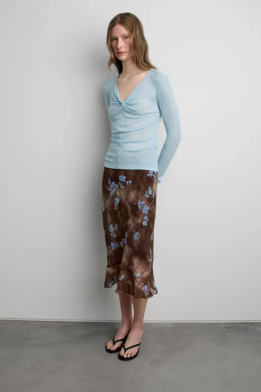 TIE-DYE FLORAL RUFFLE MIDI SKIRT made by OAK AND FORT