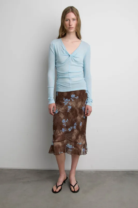 SHEER TWIST-FRONT V-NECK TOP made by OAK AND FORT