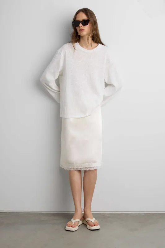 LACE TRIM MIDI SKIRT made by OAK AND FORT