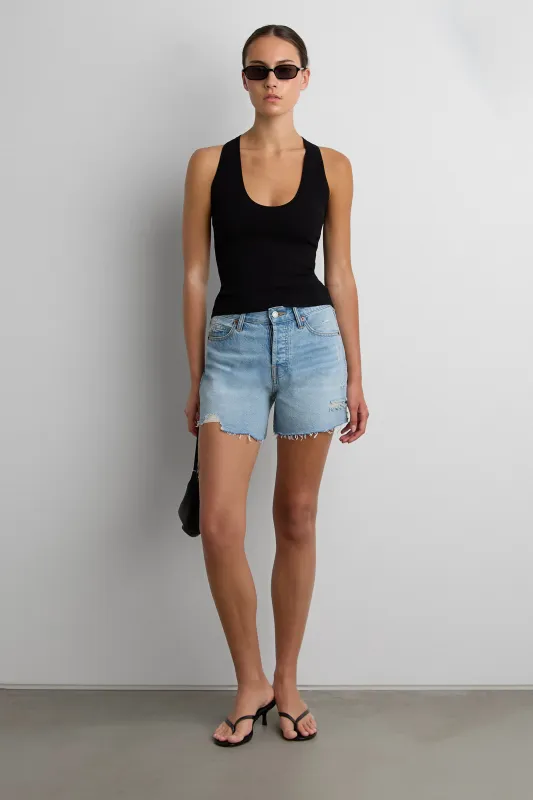 MID-RISE JEAN SHORT WITH DISTRESSING made by OAK AND FORT