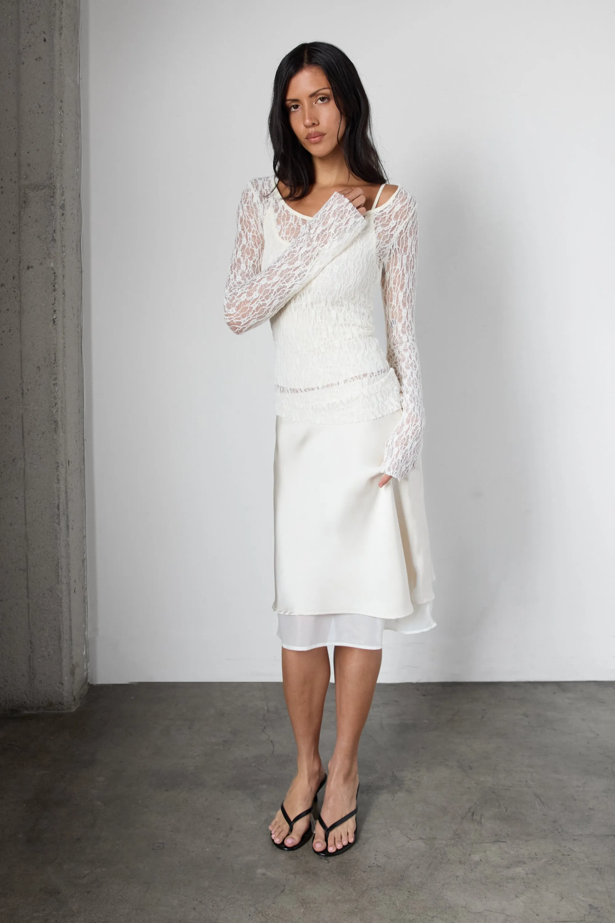 ASYMMETRICAL SHEER LACE LAYERED TOP sold by OAK AND FORT