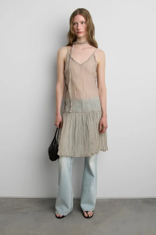 CRINKLE EFFECT LAYERED MINI DRESS WITH SCARF made by OAK AND FORT