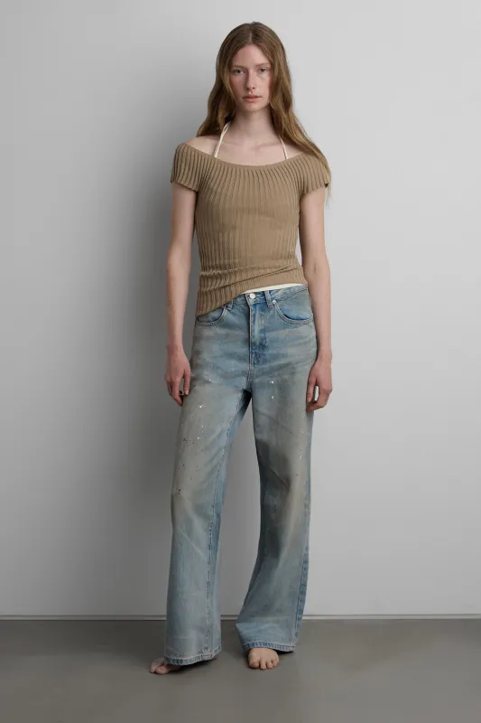 TEXTURED RIBBED KNIT CAP SLEEVE TOP made by OAK AND FORT